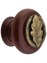 Oak Leaf Wood Knob in Cherry/Antique Brass.